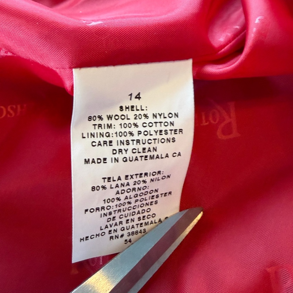 Rothschild Wool Velvet Hood Detail VTG Swing Peacoat Girls Sz 14 Scarlet Red NWT - Picture 10 of 16